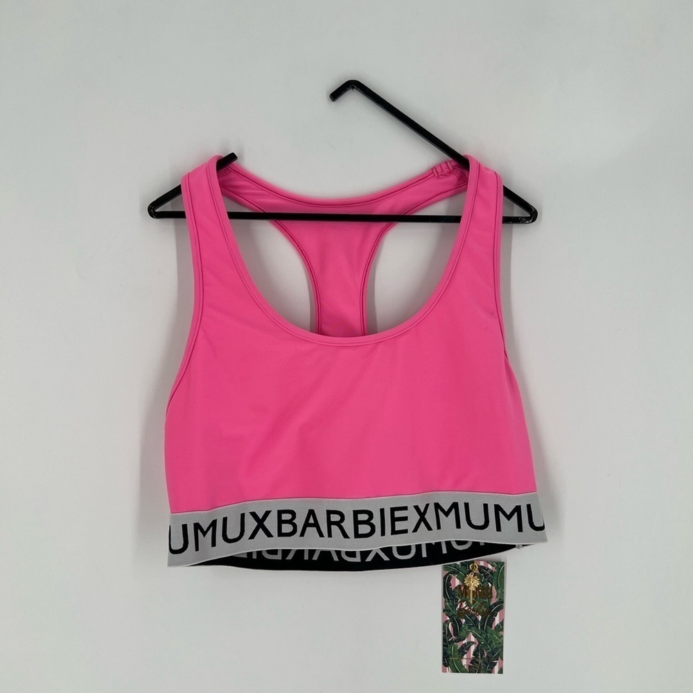 Show Me Your Mumu x Barbie Rare Maya Logo Band Pink Sports Bra